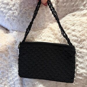 Y2K Old Navy Vintage Black beaded crochet mini bag with silver zipper